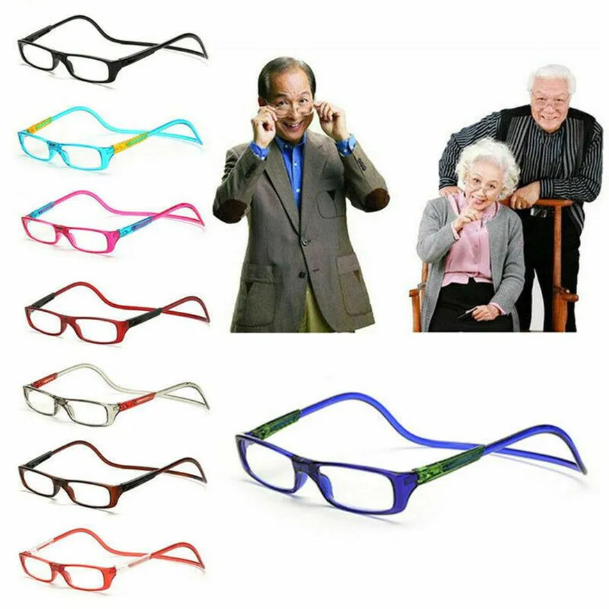 Lunettes de lecture magnétiques pliantes Stock Adultes 8 couleurs Cou suspendu Snap Click 1.0 à 4.0 Aînés Lunettes gyq