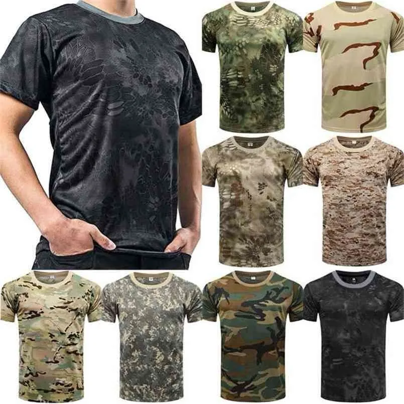 男性の戦術軍の軍の迷彩のTシャツ半袖夏のカジュアルティーOネックトップシャツストリートウェア衣料品210716