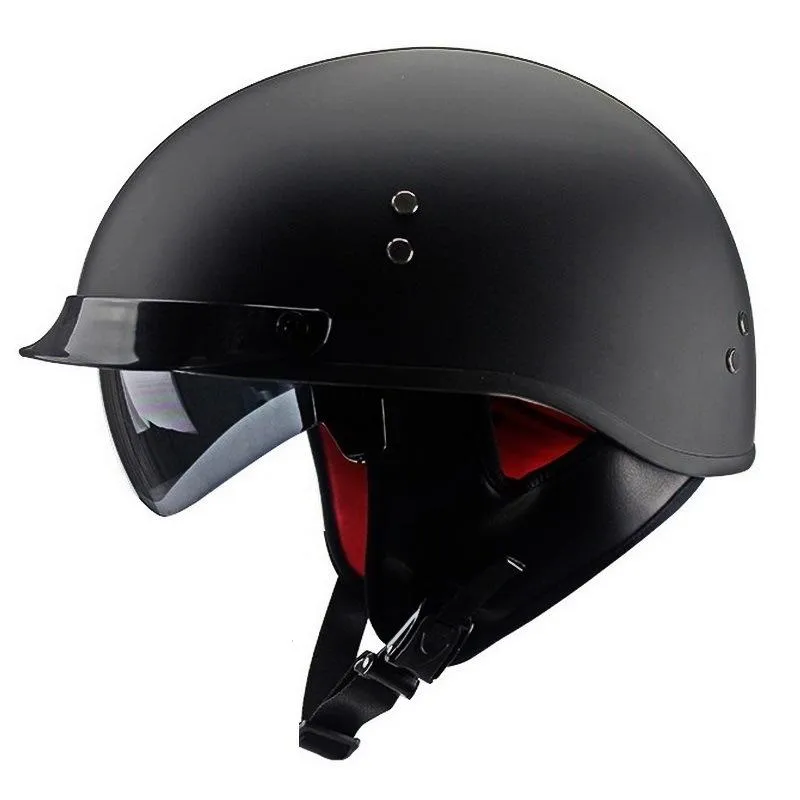 Motorradhelme DOT Helm Retro Matt Schwarz Moto Scooter Vintage Half Face Biker Motorrad Crash Casco