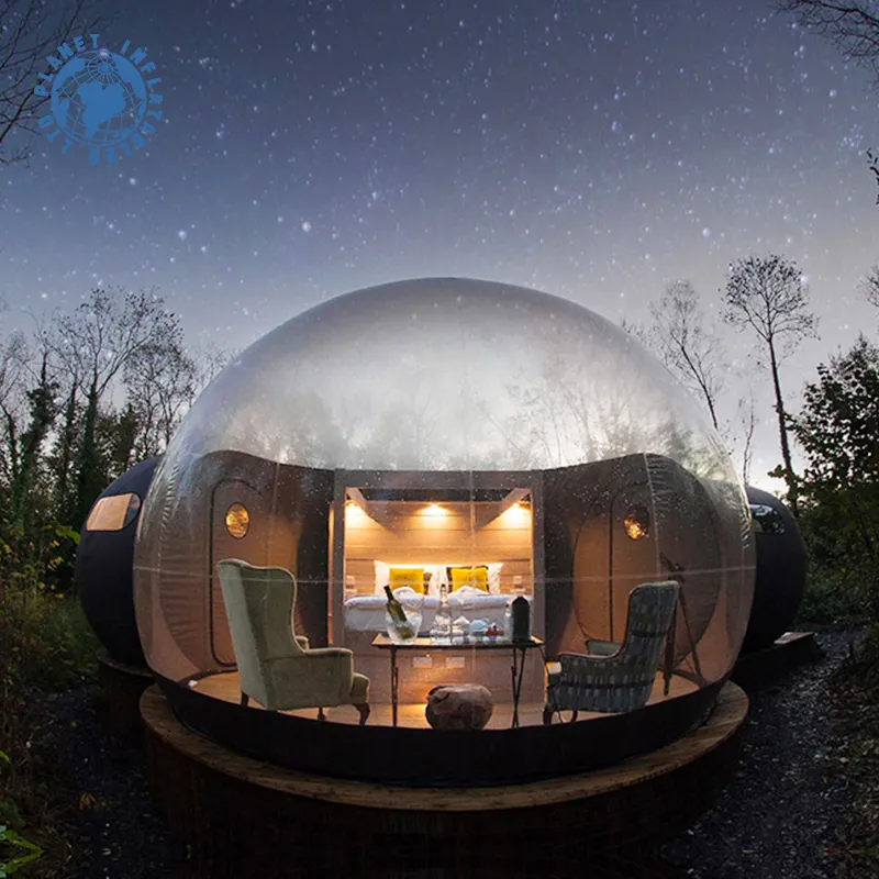 3 4 Tenda a bolla di cristallo gonfiabile trasparente da campeggio all'aperto da 5 metri / Tenda a cupola gigante con tunnel