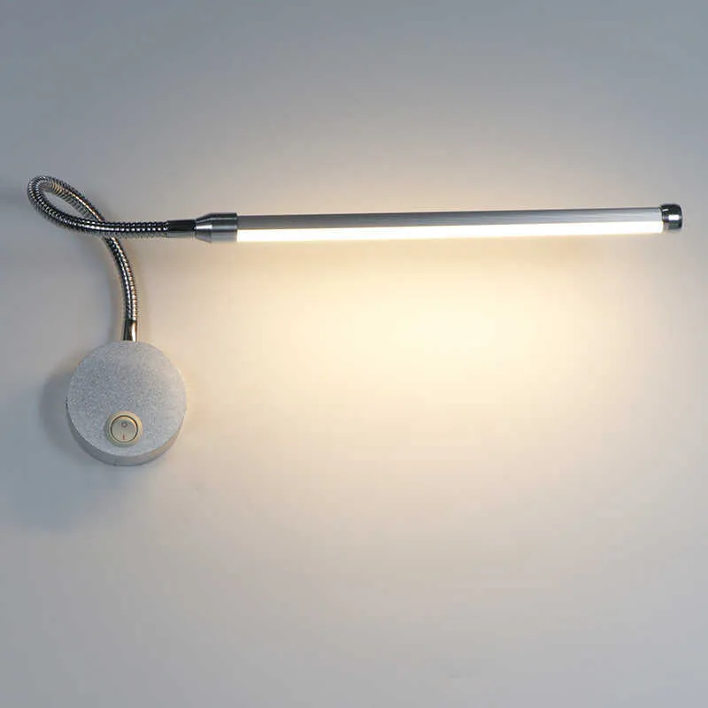 Quarto de parede Luz de cabeceira Leitura de lâmpada 6W LED Lâmpada de parede com botão Alumínio Alumínio Ângulo de 360 ​​graus Ajustável AC90-260V 210724