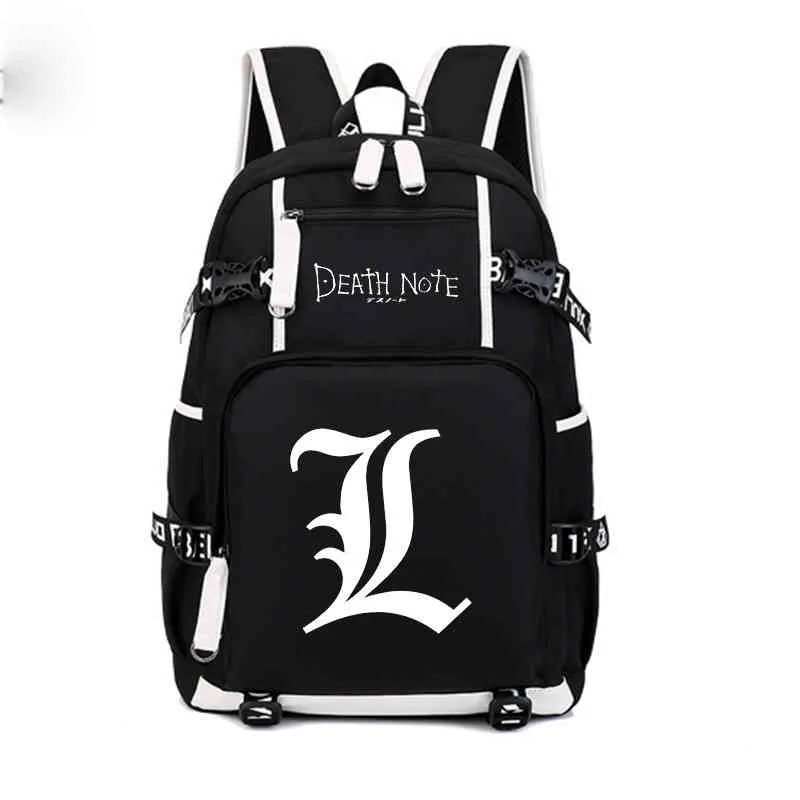 Anime Death Note USB Ryggsäck School Bags Bookbag Män Kvinnor Travel Laptop Ryggsäck Kidsäck Gift 220210