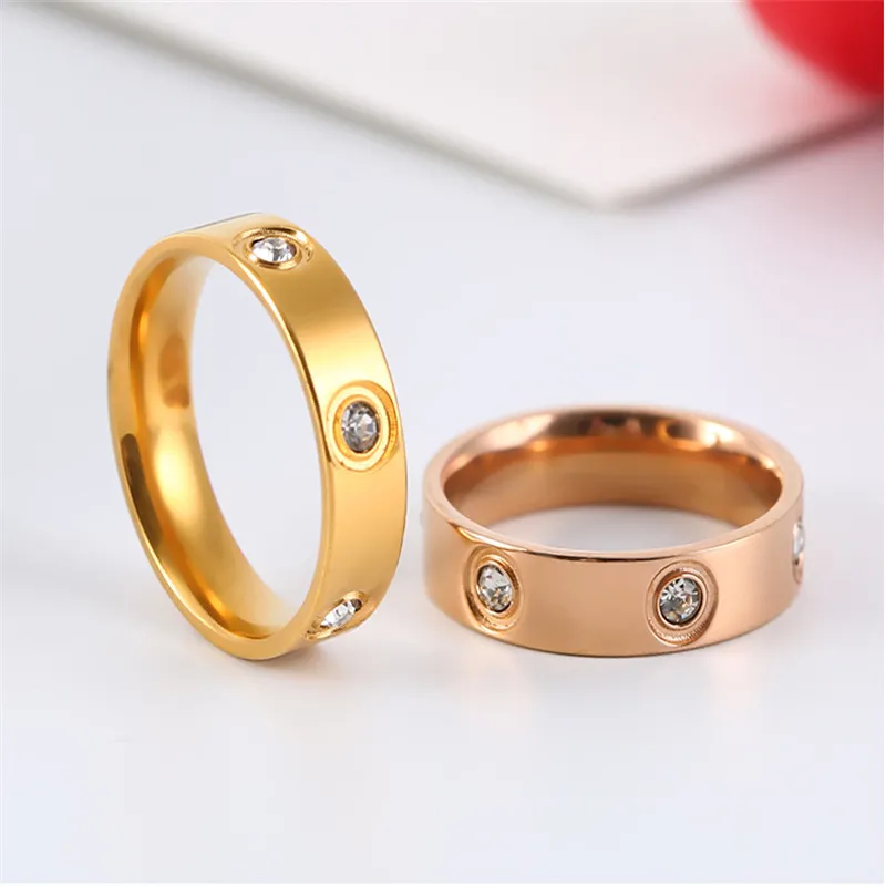 Womens jóias anéis de amor casal anéis prometem charme alta fim homens jóias de aço inoxidável moda casamento noiva noiva noiva amantes 6 anéis de diamante