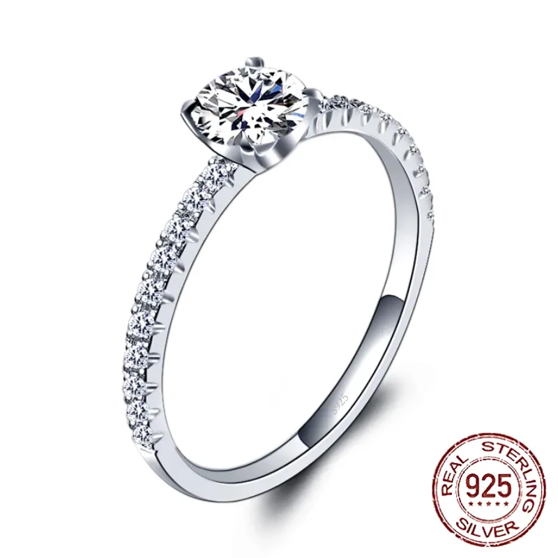 100% 925 sterling zilveren ring high-end vier-prong voorstel huwelijk engagement trouwdag cadeau 1 ct diamant ringen voor vrouwen J-368