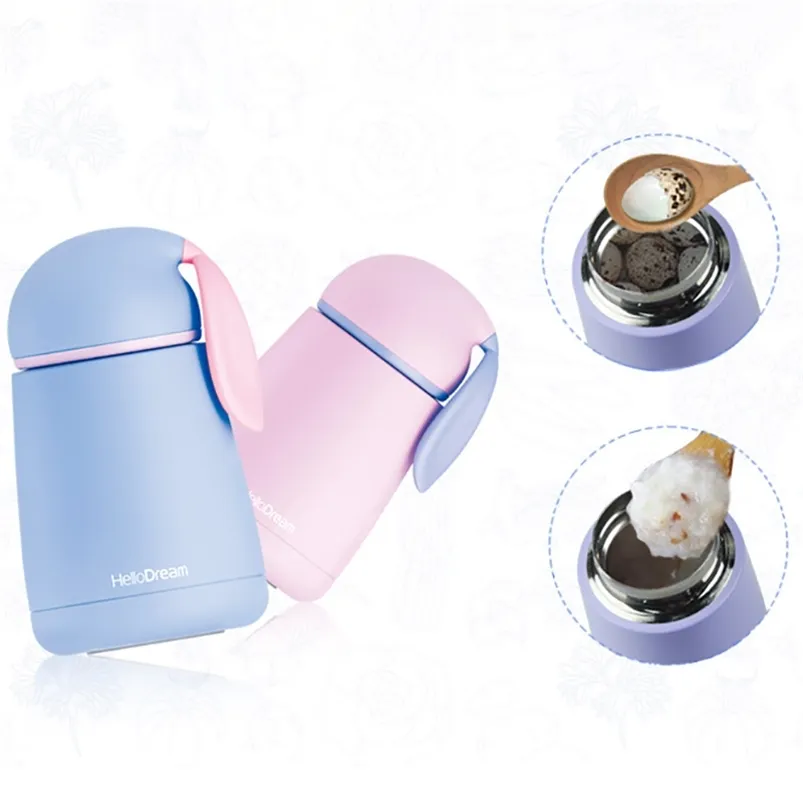 300ml Mini Portable Children's Thermos Cute Rabbit Vacuum Insulation Child Student Travel Mug Stainless Steel 210423