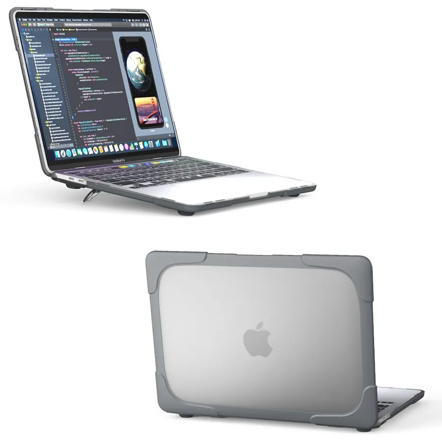 Heavy Duty Dual Layer Matte Soft Touch Hård Fodral Med TPU Bumper För Ny 2020 MacBook Air 13 tums Pro 13 Luft 11 Retina 13 Retina 15 Pro 16 Touch Bar Retina-12