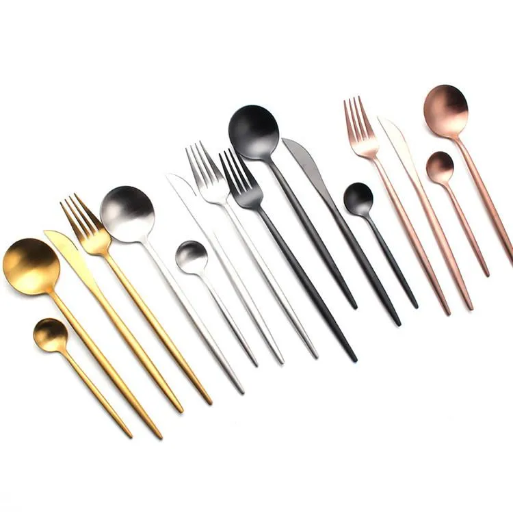 2021 Set di posate Coltello Forchetta Cucchiaio Set 4 pezzi Set di posate Posate in acciaio inossidabile Argento Oro Rame Nero
