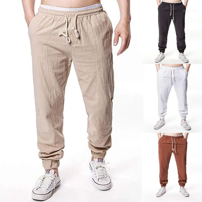 Male Cotton Linen Joggers Black Men's Pants Lace Up Spring Mens Trousers Summer Streetwear Clothes Loose PANTS1