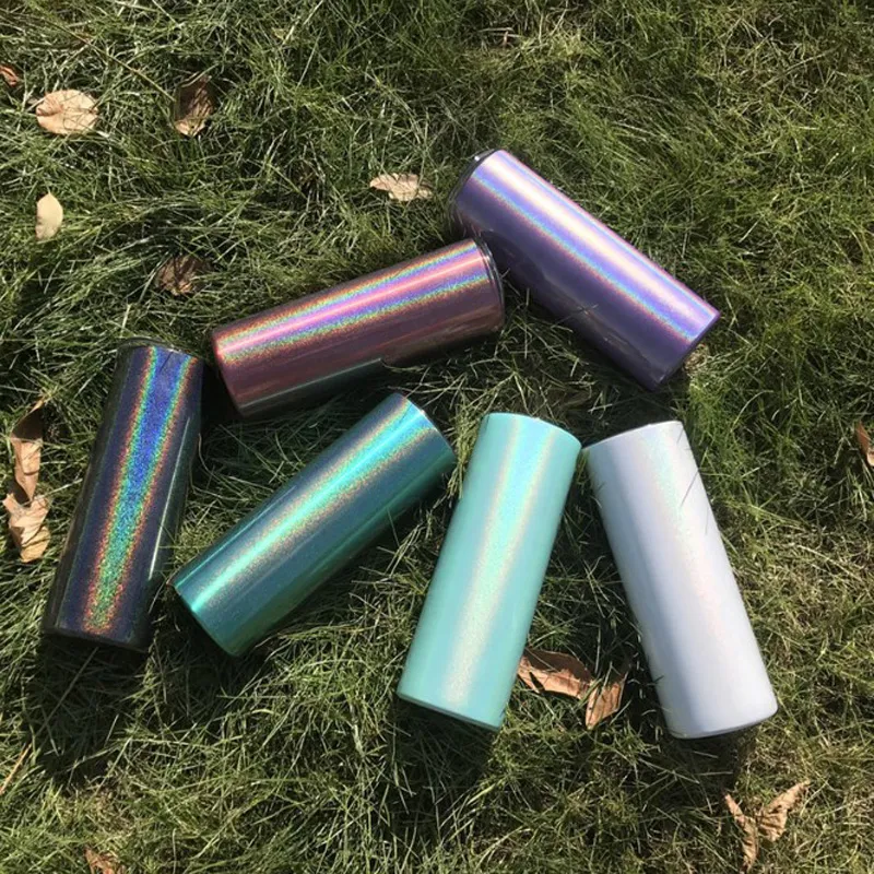 20 uncji Sublimacja Rainbow Tumbler Glitter Izolowane Trave Kubek Double Wall VCUum Butelka Wody Stainless Shining Cup z plastikową słomką