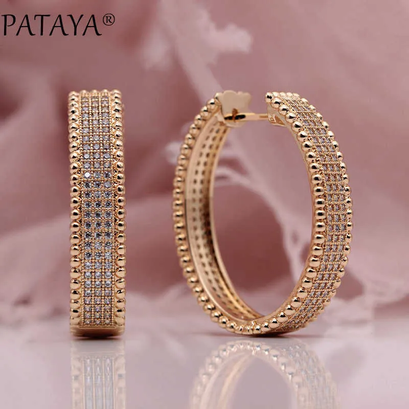 Pataya 585 Rose Gold Micro Wax Inlay Natural Cyrkon Długie Dangle Dangle Kolczyki Kobiety Wedding Party Extreme Luxury Cute Jewelry