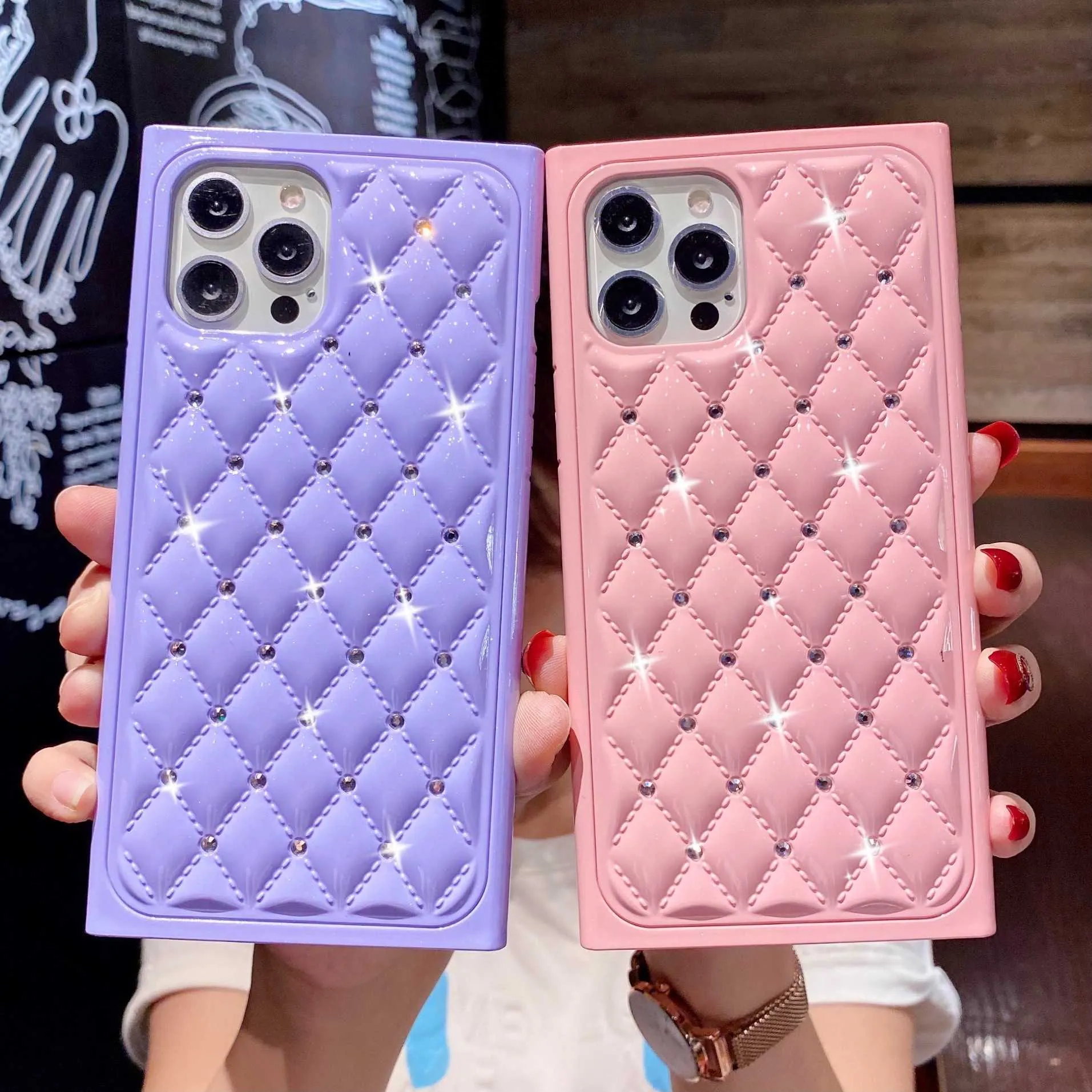 Suitable for iphone13 mobile phone case square diamond inlaid small fragrance 11pro full package xsmax iphone 12 protective sleeve 7 8