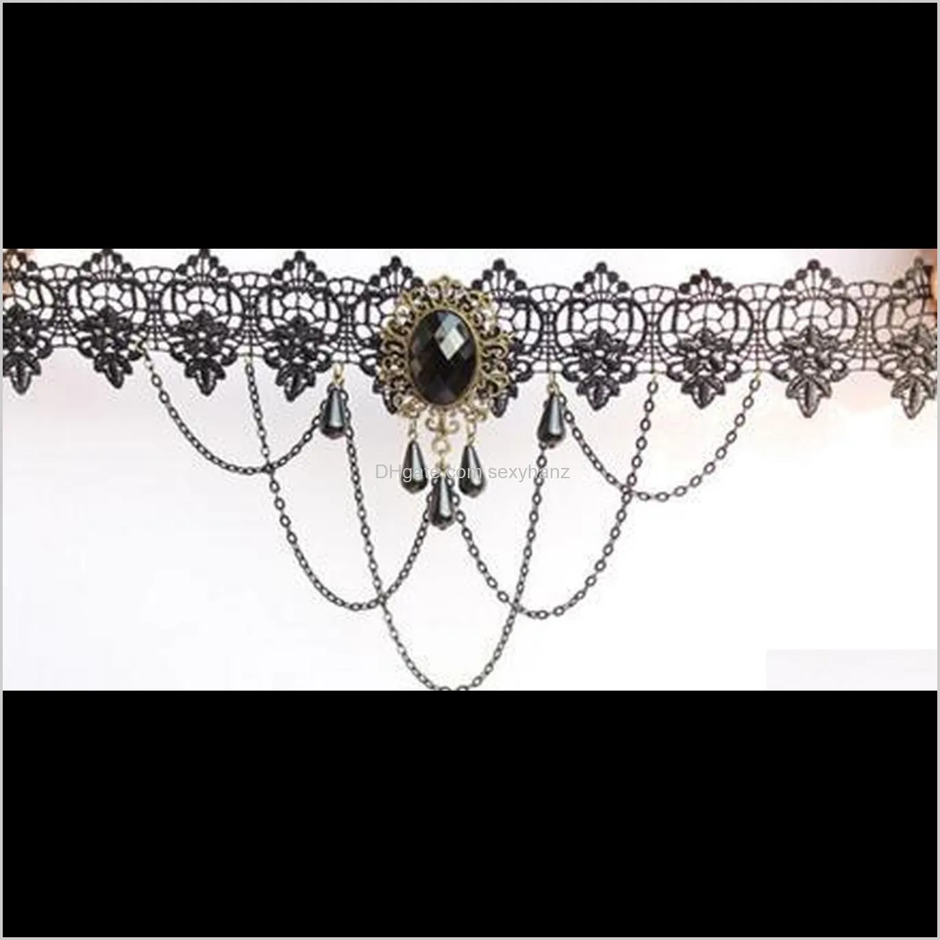 gothic crystal choker necklace vintage tattoo tassel punk style lace pendant wedding jewelry for women false collar statement halloween