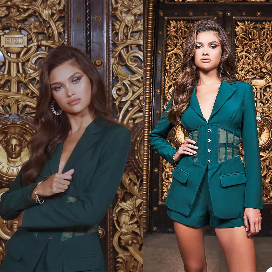 Chic Custom Womens Bridesmaid Blazer Set Green Corset Bodysuit