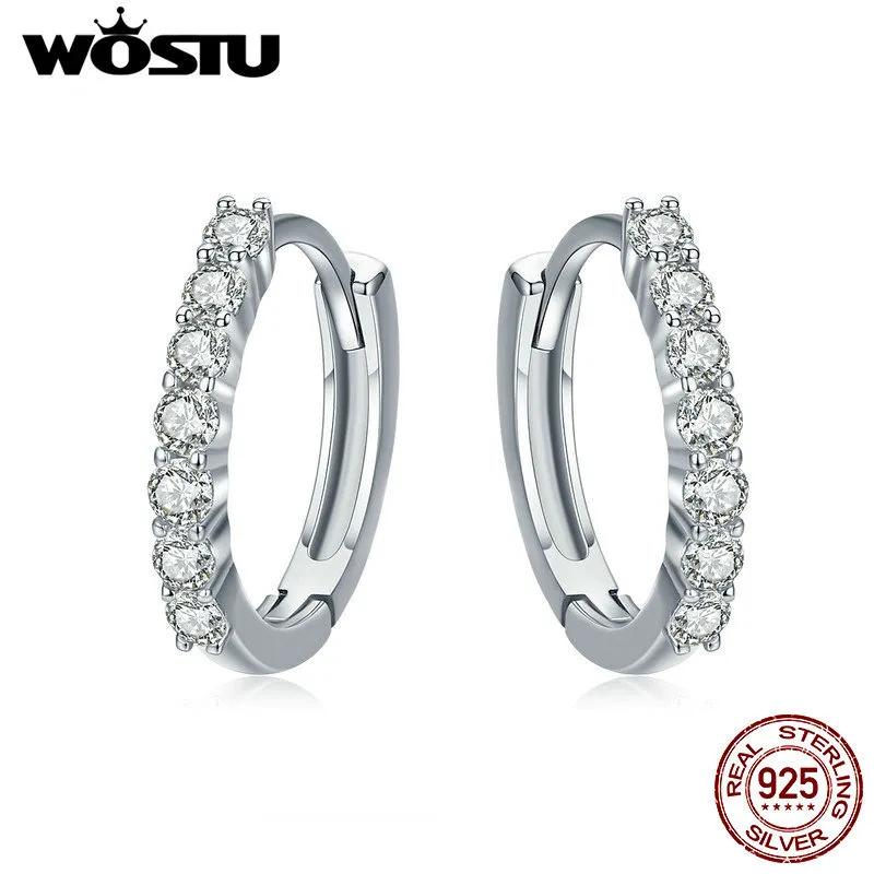 WOSTU 2019 ECHTE 925 Sterling Dazzling CZ Hoop Oorbellen voor Dames Merk S925 Silver Sieraden Gift CQE351