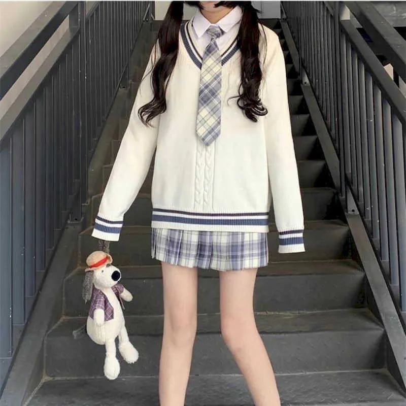 Осень и зимний стиль японский колледж V-образным вырезом свитер для женских студентов корейская версия свободная дикая топ 210526