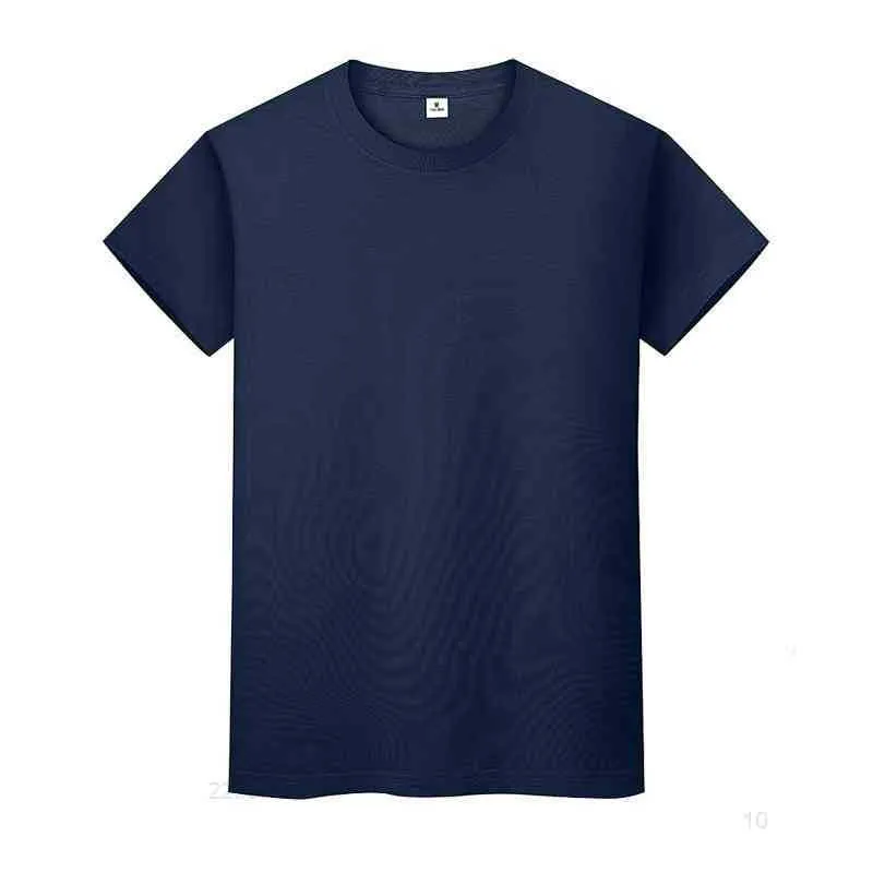 Nouveau col rond couleur unie T-shirt été coton chemise à manches courtes hommes et femmes à manches mi-longues 0FTXD36Vi