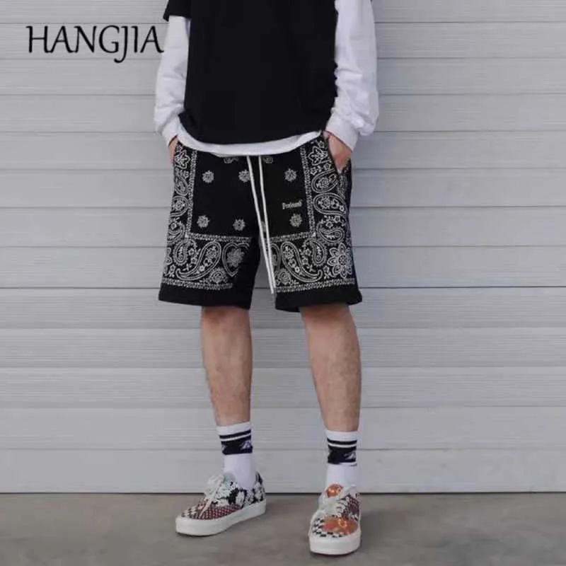 Harajuku cashew tryckta patchwork shorts för män japanska streetwear lös casual svett shorts kvinnor västkust mode c0607