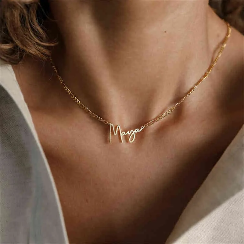 Varmt personligt anpassat namn Figaro kedja halsband för kvinnor rostfritt stål guld hänge namnskylt halsband bff smycken gåva y1208