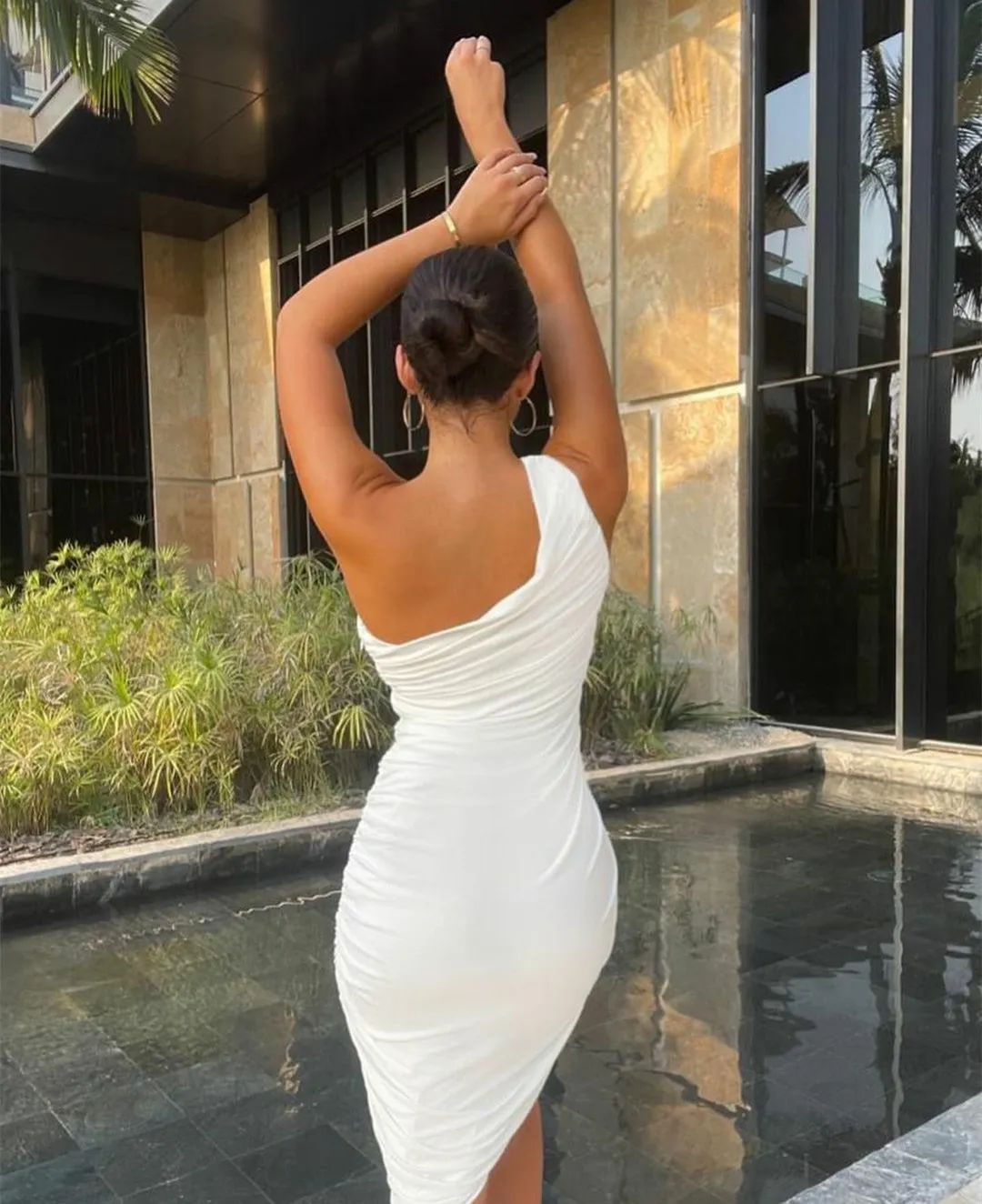 Vestidos de Noche cortos elegantes de LICRA con abertura ce ida al cuerpo plisado de un hombro vestidos de fiesta Abendkleider