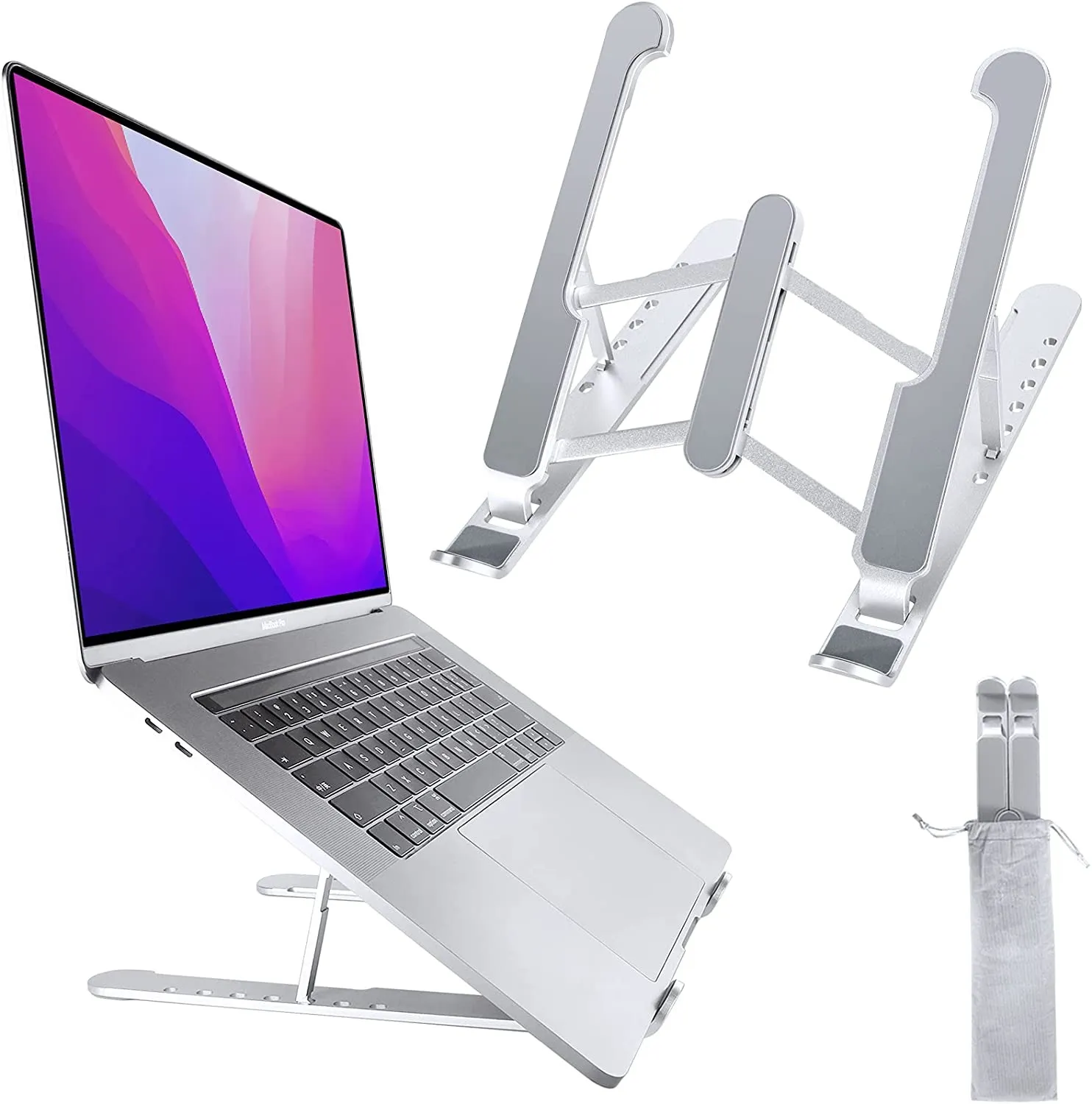 Portable Laptop Stand for Desk,Laptop Holder Riser Computer Stand, Aluminum 7-Angles Adjustable Height Ergonomic Foldable MacBook Pro Stand Compatible