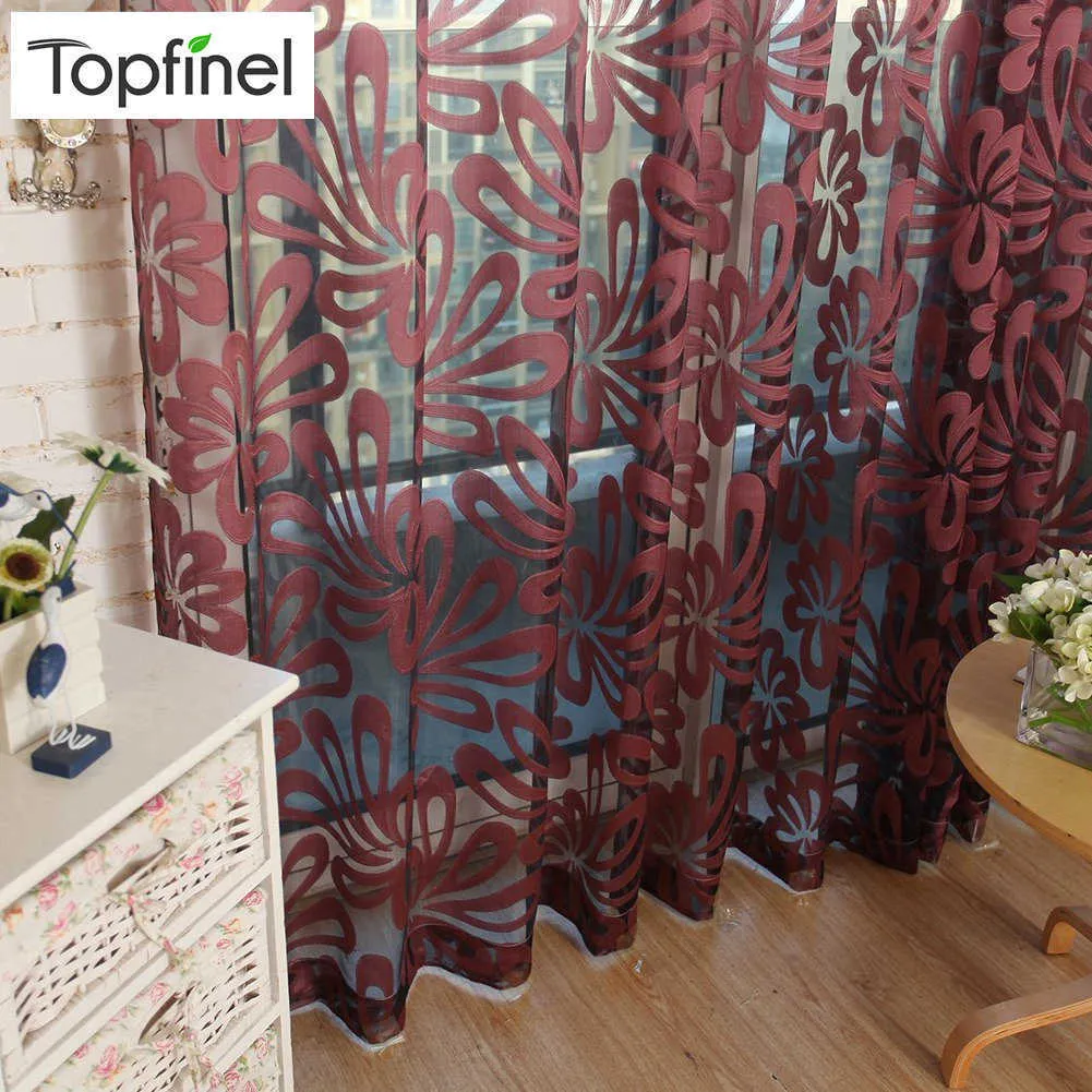 Tulle Curtain Voile Window Treatments Draperies Geometric Flowers Modern Window Sheer Curtain for Living Room Bedroom Kitchen 210712