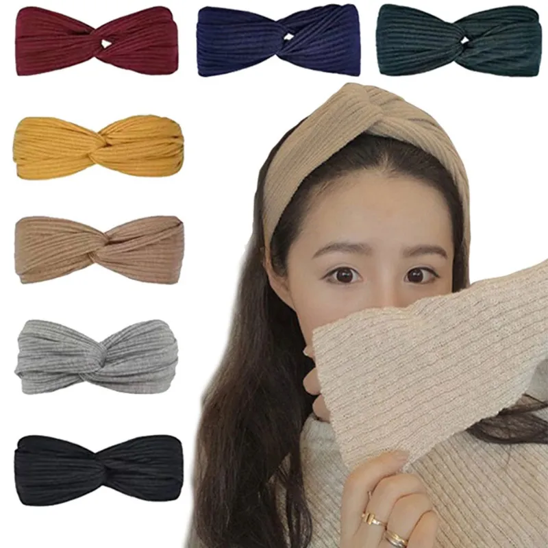 Women Headband Cross Top Knot Elastic Hair Bands Soft Solid Color Girls Hairband Hair Accessories Twisted Knotted Head wrap free DHL