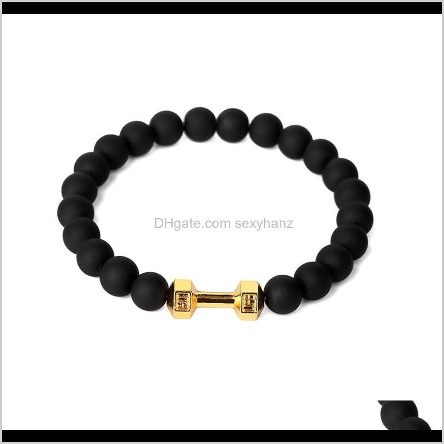 fashion simple charm men women beaded bracelet stretch black bead jewelry diy handmade design dumbbell and anchor bracelets for men