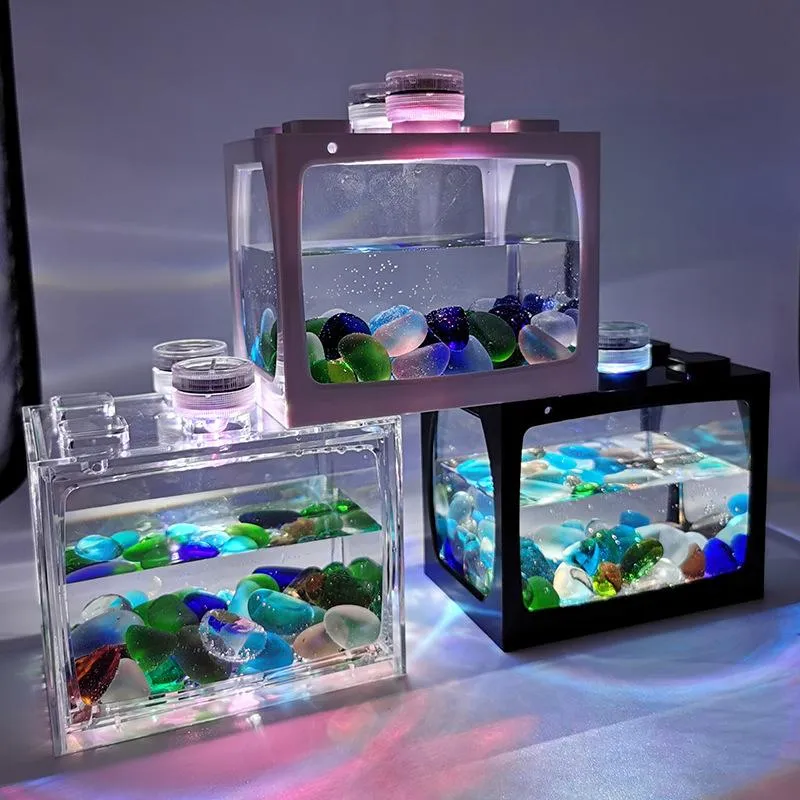 Mini-Aquarium Aus Acryl Mit LED-Beleuchtung – Betta-Fisch Schüssel Mit Futterloch, 18 Cm Kompakt – Perfekt Für Den Schreibtisch