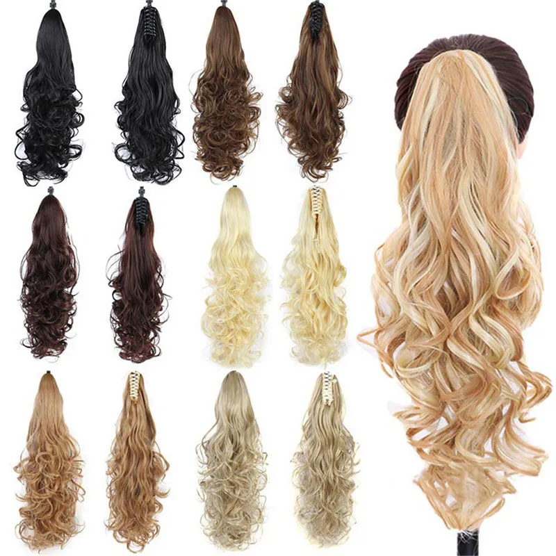 24 polegadas garra sintética encaracolado em rabo de cavalo 8 cores simulação extensões de cabelo humano ponytails como-c06