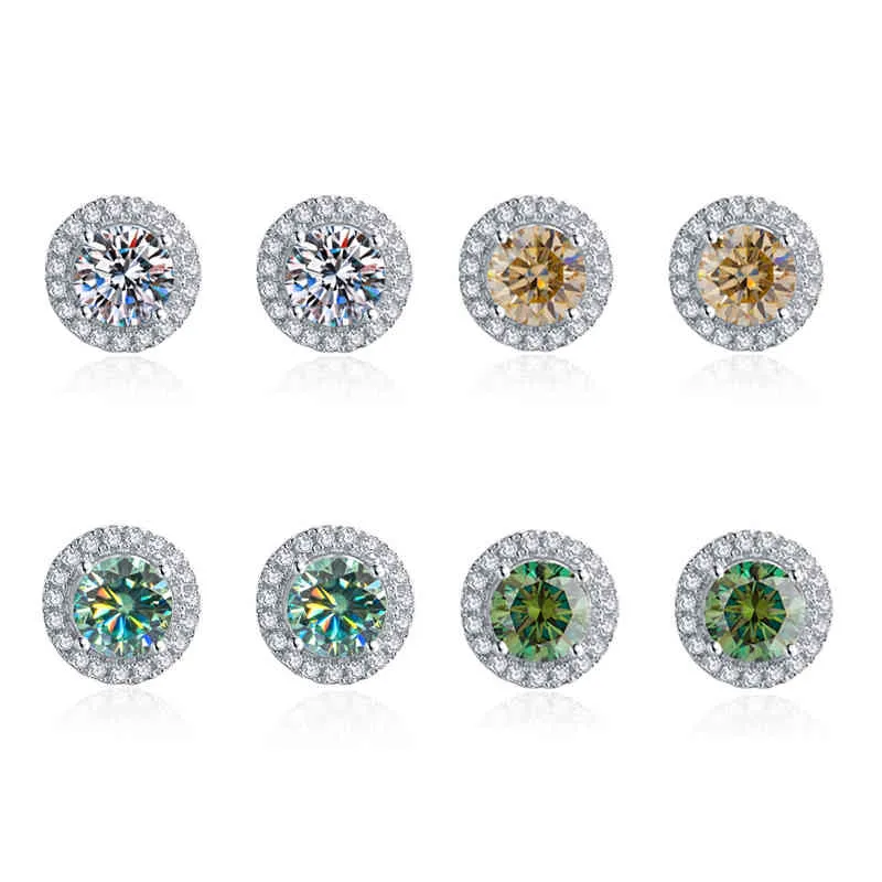 Boeycjr 925 halo de prata 0.5 / 1ct azul moissanite vvs1 fino jóias diamante garanhão para mulheres presente
