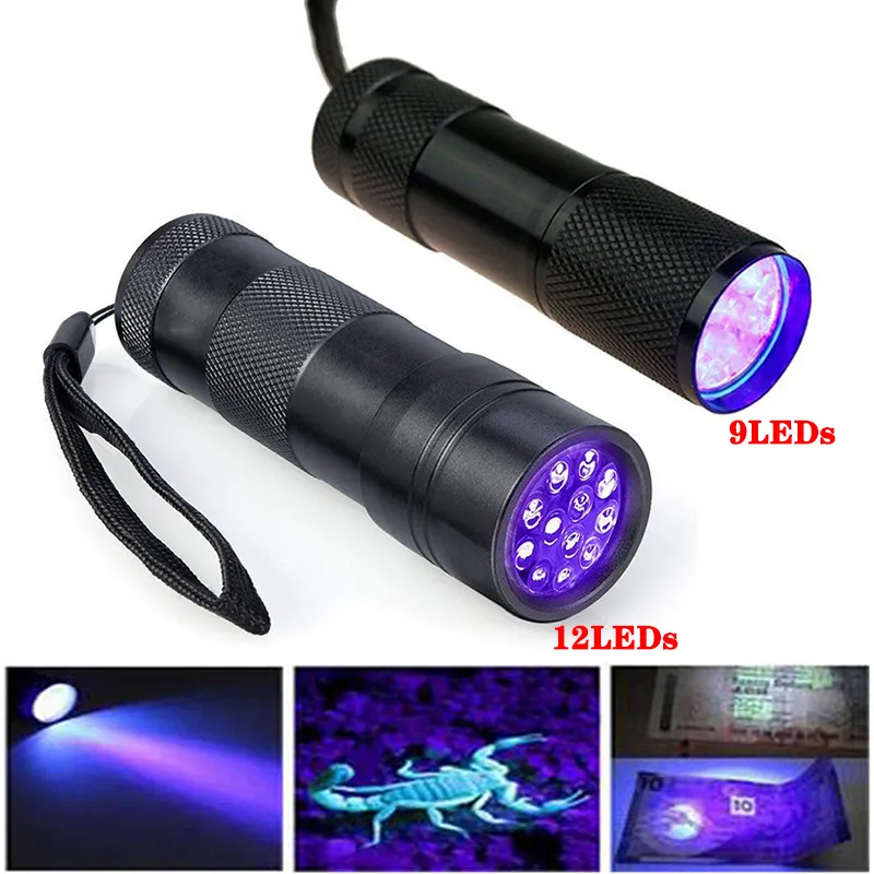 Portabel LED-ficklampa 9 12 LED-lampor UV-lampa 365-400nm Detektor Ljus för hundkatt urin Pet Stains Bed Bugs Scorpions Maskiner Läcker inspektion