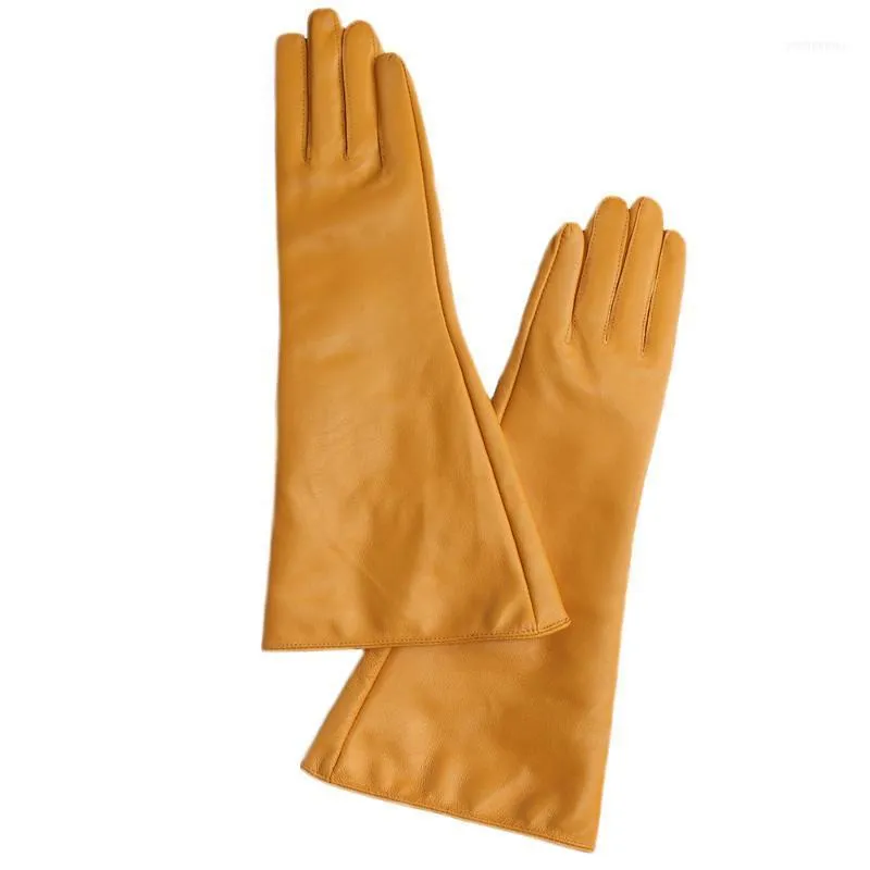 Oversized Women's Wide Sleeve Sheep Leather Glove Lady Club Performance Catwalk Show Orange Färg 35cm1