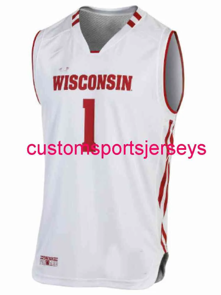 Hommes Wisconsin Badgers # 1 Jersey Blanc Hommes Femmes Jeux Basketball Jerseys XS-6XL