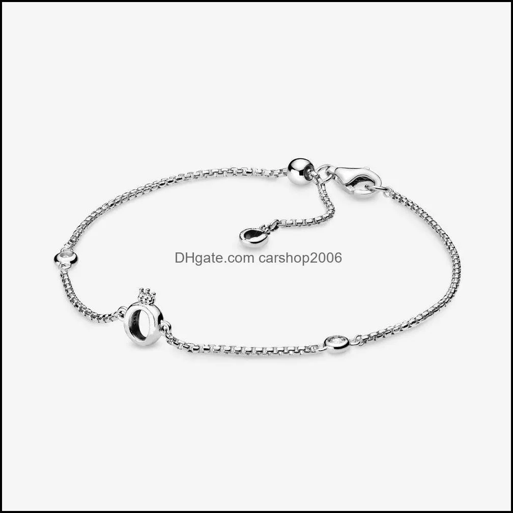 Link, Chain Bracelets Jewelry Arrival Sparkling Crown O Bracelet 925-Sterling-Sier Adjustable Cubic Zirconia For Women Luxury Drop Delivery