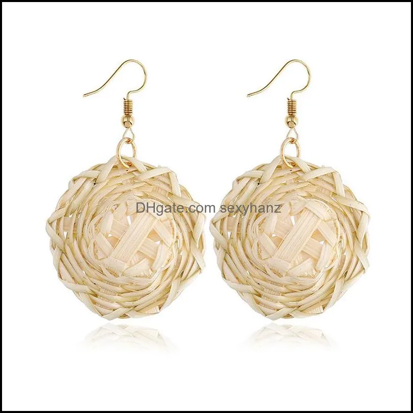 Restoring cane makes up Earring Exaggeration bamboo Stud rattan hand-woven Earrings Women Natural