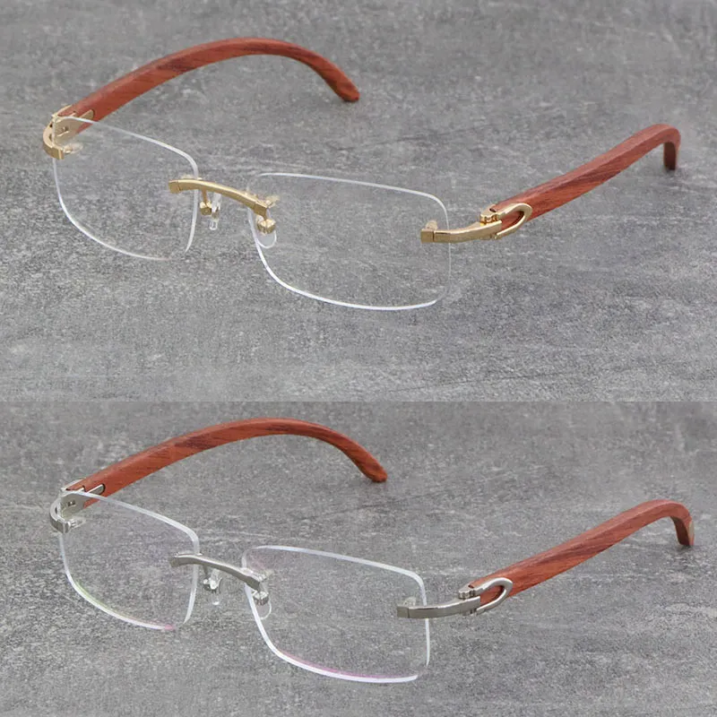 Nieuwe Houten Brillen Heren Brillen Vrouw 8200757 Metalen Frame Zilver Randloze Houten Mode Hoge Kwaliteit 18K Gouden Frame Man Frames Glazen Vierkante Optische Lens Maat: 57