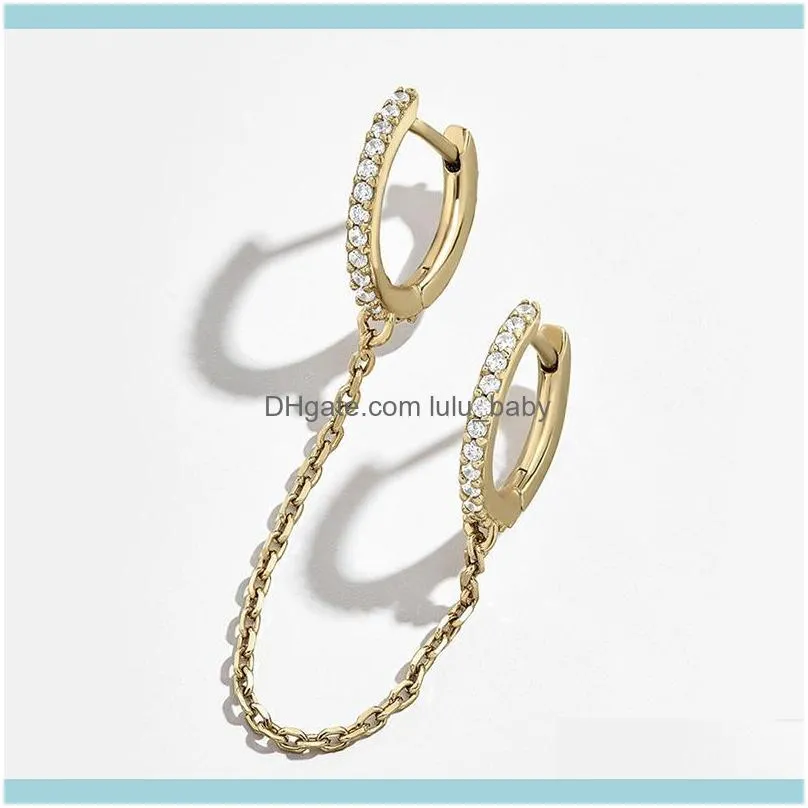 Simple Mini Circle Chain Link Piercing Earring For Women Personality Shiny Cubic Zircon Female Daily Jewelry Party Gift Hoop & Huggie