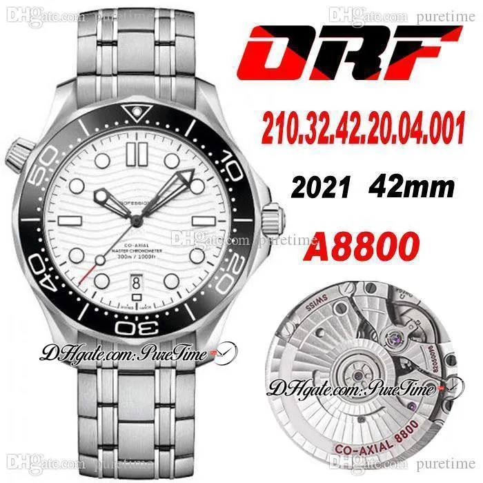 ORF Diver 300M Cal A8800 Montre automatique pour homme 42 mm Lunette en céramique noire Cadran texturé à vague blanche Bracelet en acier inoxydable 210.32.42.20.04.001 Super Edition Puretime c3