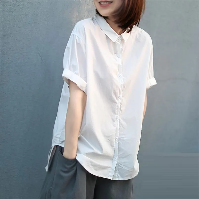 Summer Fashion Women Short Sleeve Loose White Shirt All Matched