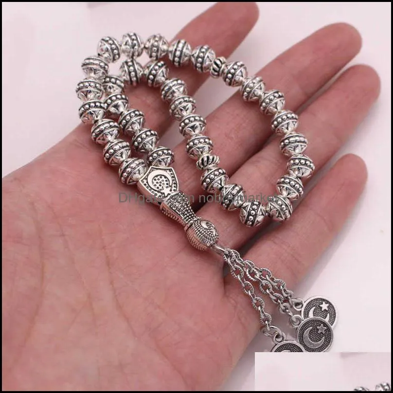 Ottoman Turkish  Crescent Moon Star Amulet Prayer 33 beads tasbih bracelets muslim Tasbih Rosary 210619