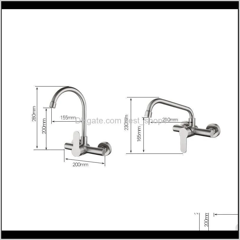 kitchen faucet stainless steel bathroom basin sink tap wall mounted 360 degree swivel double hole hot cold water mixer tap crane