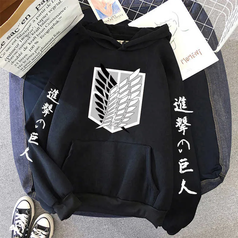 Shingeki No Kyojin Japanese Anime Hoodies Men Harajuku Attack on Titan Graphic Sweatshirt Titans Attack Unisex Manga Male 90s H0909