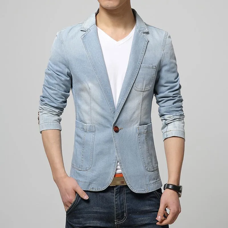 Spring Fashion Brand Men Blazer Trend Jeans Suits Casual Suit Jean Jacket Slim Fit Denim Men's & Blazers266E