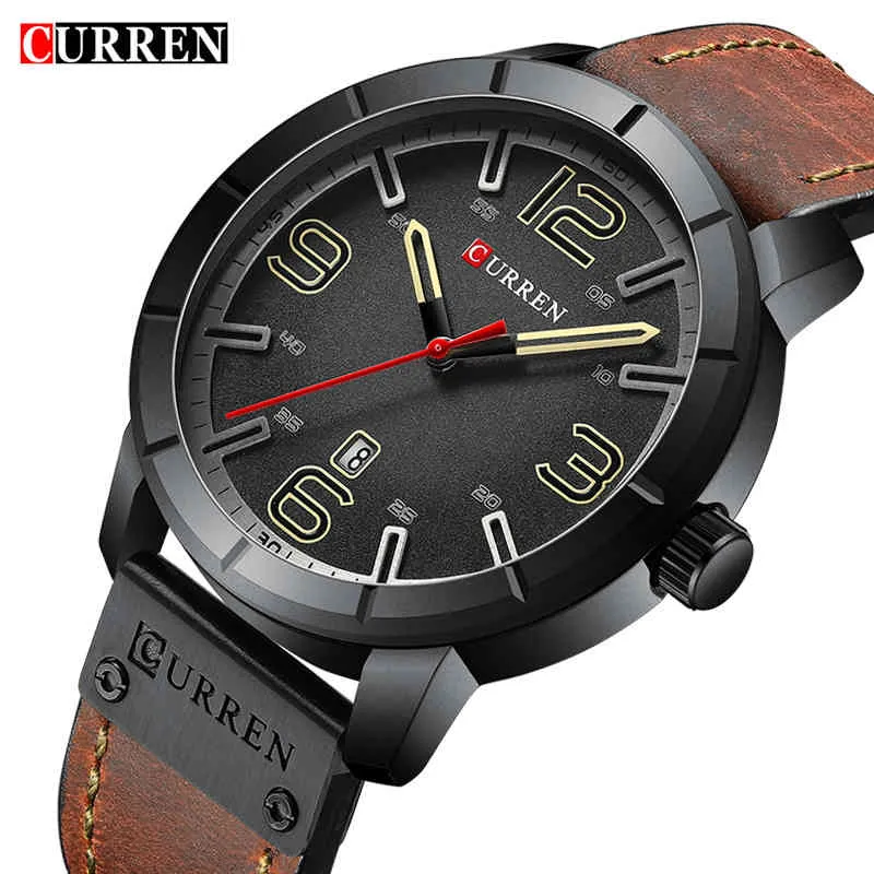 Men Watch Top Luxury Brand CURREN Fashion Quartz Watches Men's Sport Waterproof Leather Band Male Clock Relogio Masculino Date 210517