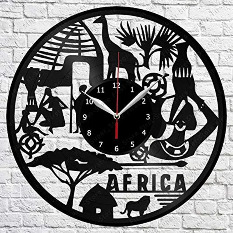 Väggklockor Afrika Handgjorda EXCLUSIVE CLOCK Art Decor Home Record Black Original Gift Unique Design