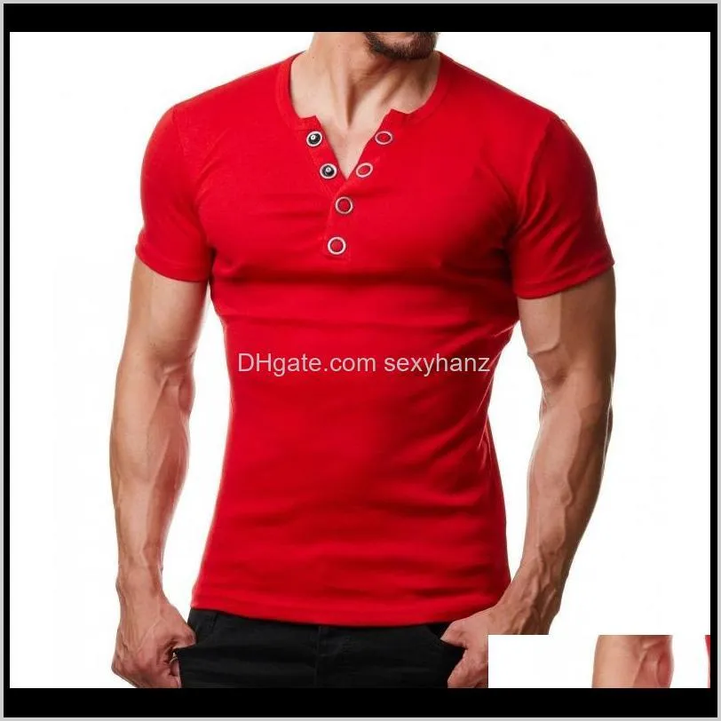 t shirt men summer fashion v neck short sleeve tee shirt casual slim fit metal button design mens t-shirts xxl