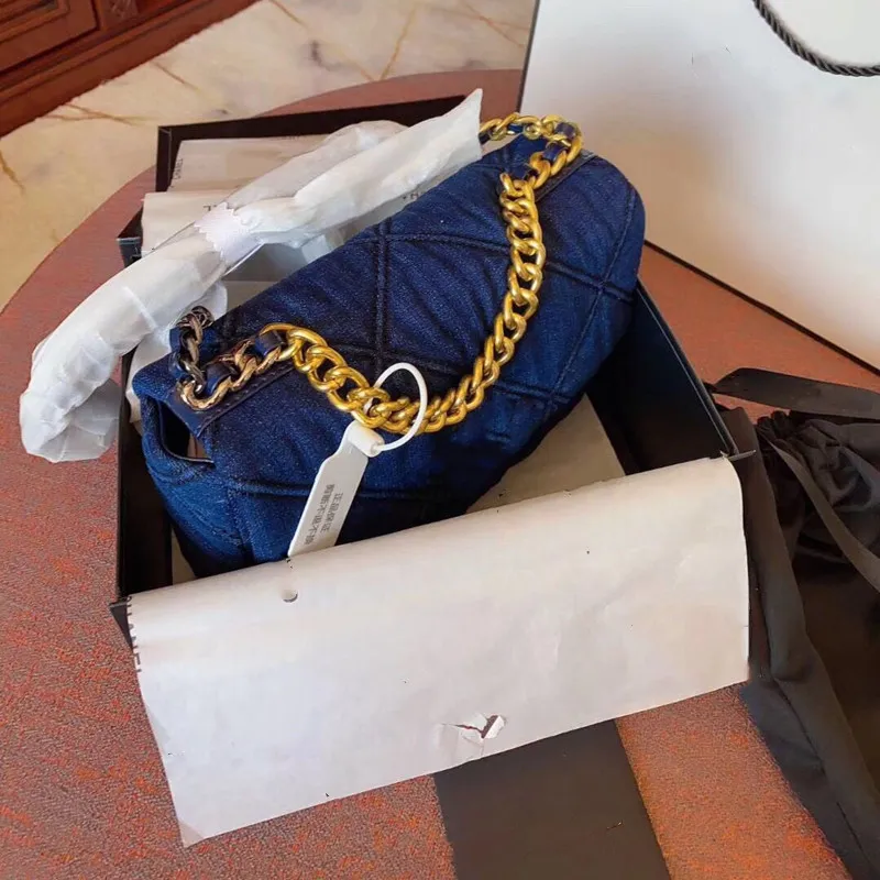 Blue denim Mouth cover Crossbody bag fashion luxury brand rhombus chain shoulder handbag simple wild lady wallet 19 bags Small