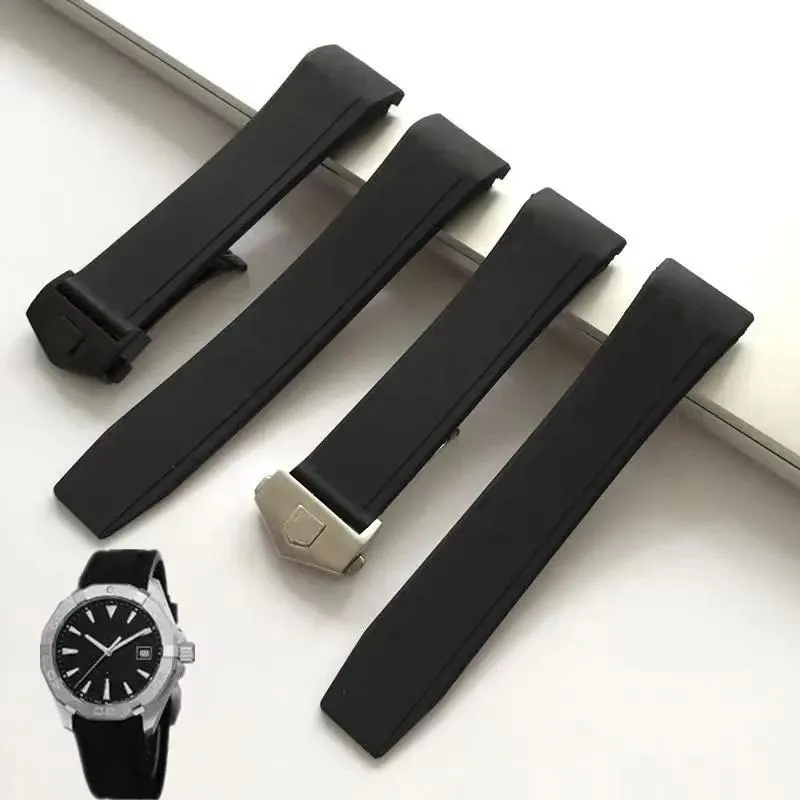 Uhrenarmbänder Hochwertiges Gummiarmband für TAG F1-Handgelenkbänder 22-mm-Arc-End-Schwarzband mit Faltschließe207s