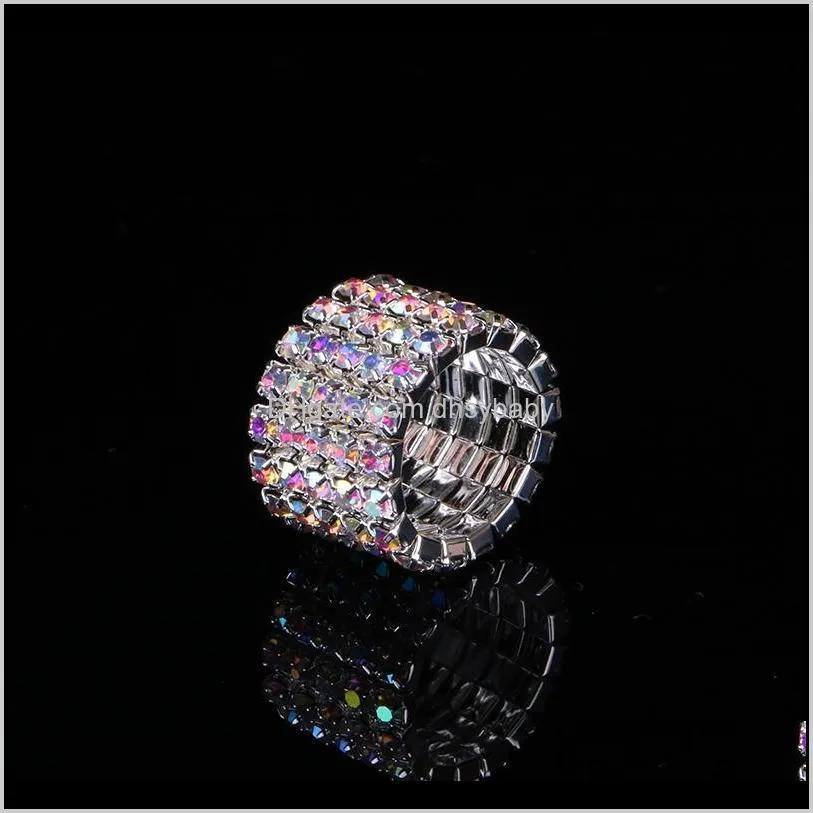 ab crystal rhinestone finger rings silver plated and gold plated 1-5 rows bridal wedding elastic stretch rings for woman