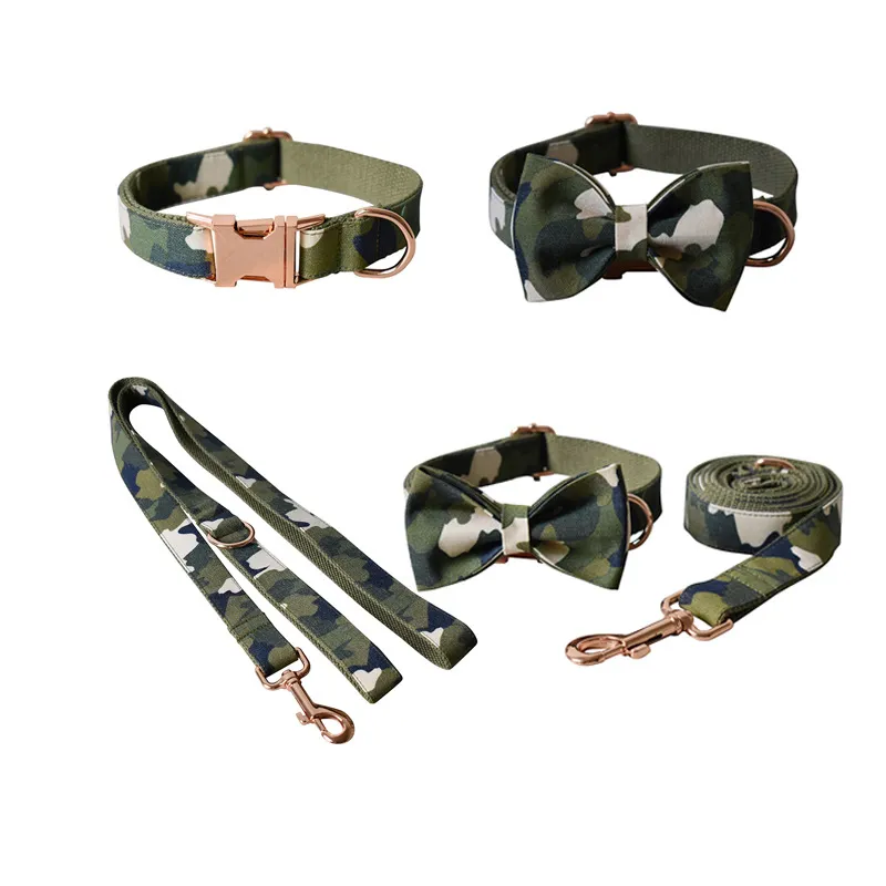 Armé Green Dog Collar Leash Rose Gold Metal Buckle Pet Collar Teddy Pug Små Medium Husdjur Produkter